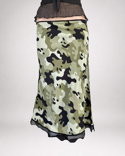 00's Morgan sheer camo midi w mesh trim • Size 8/10