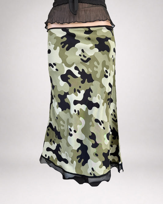00's Morgan sheer camo midi w mesh trim • Size 8/10