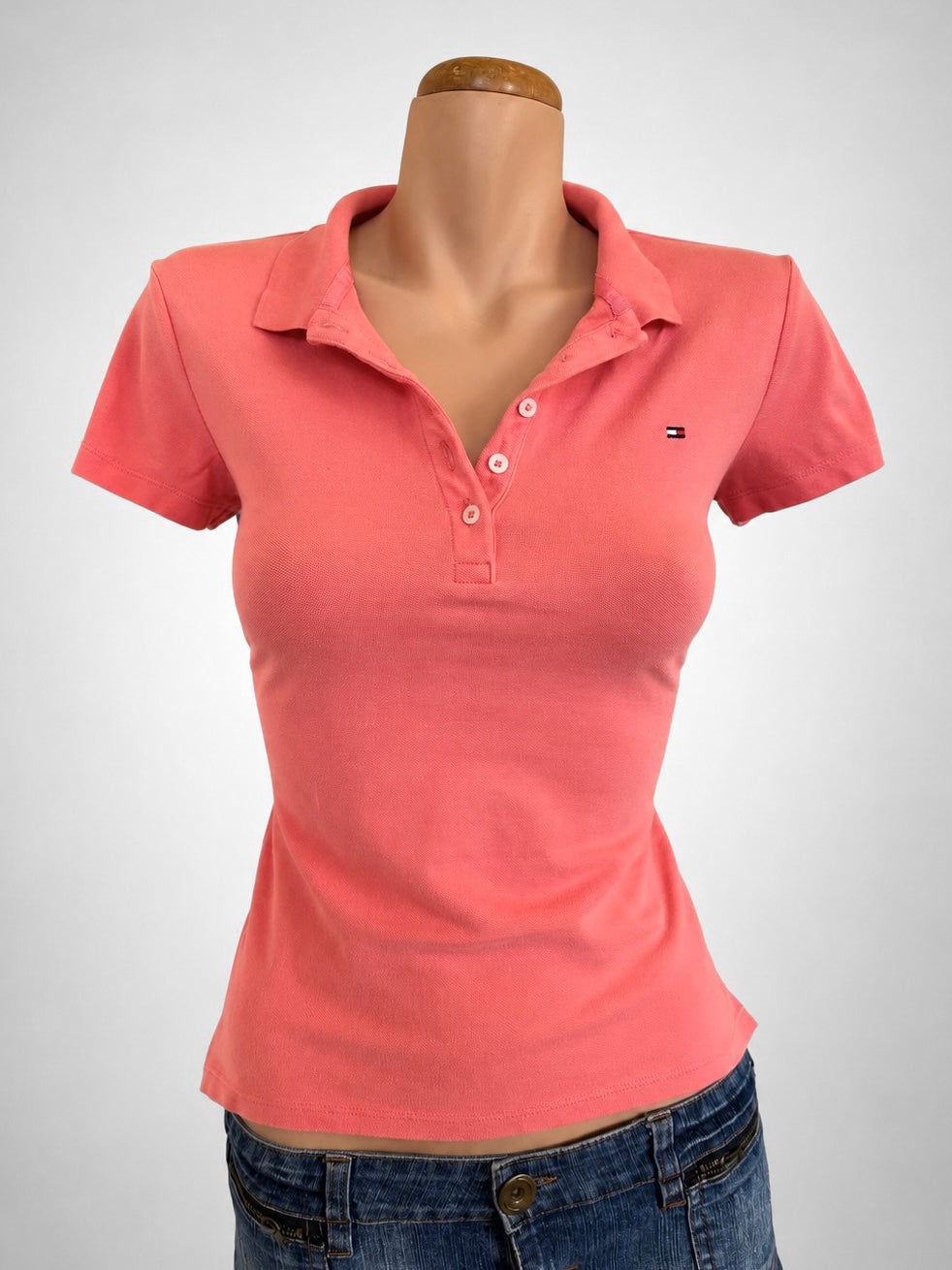 00's Tommy fitted peach polo • Size S