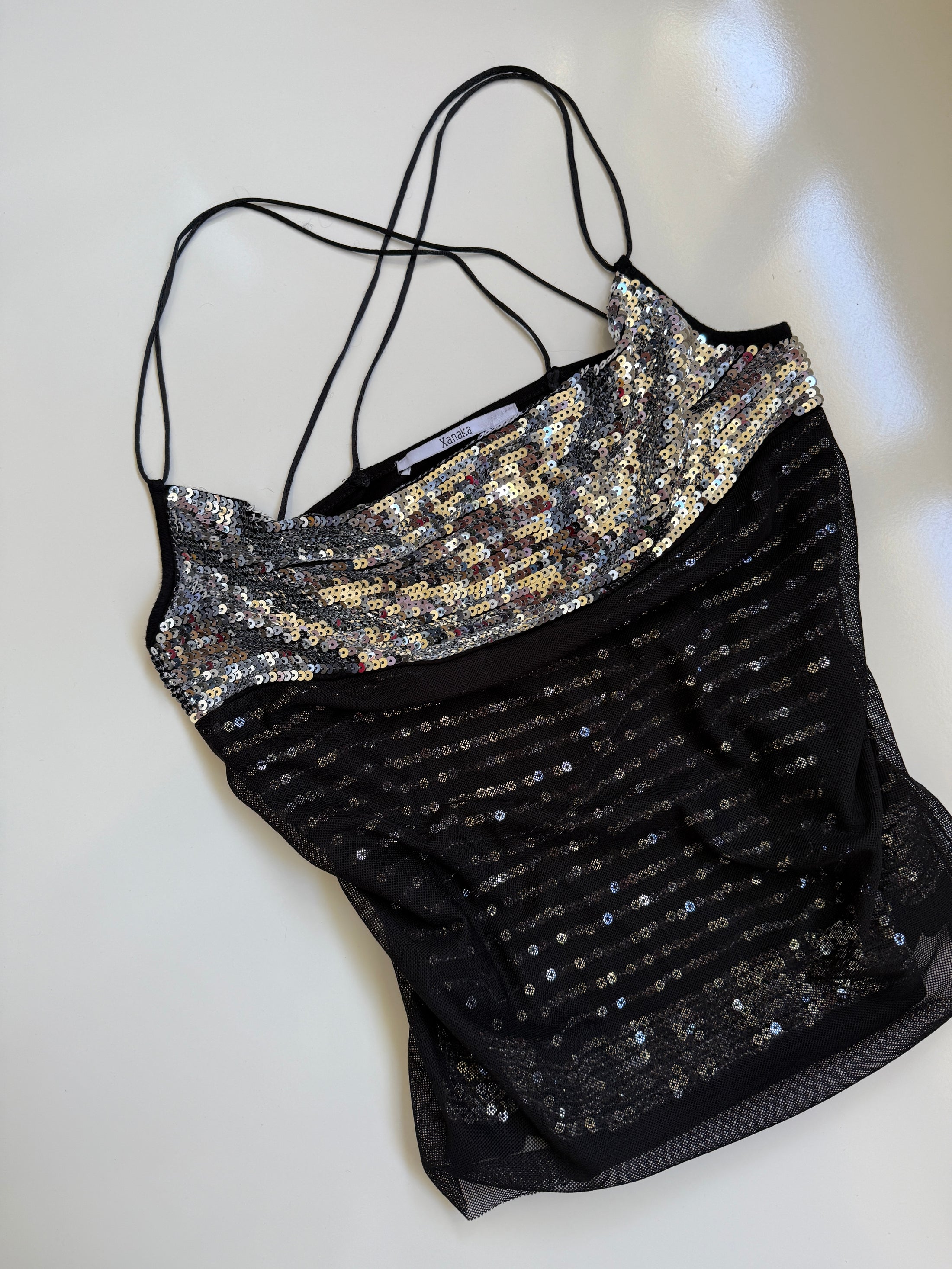 00's Xanaka mesh sequin cross back cami • Size M