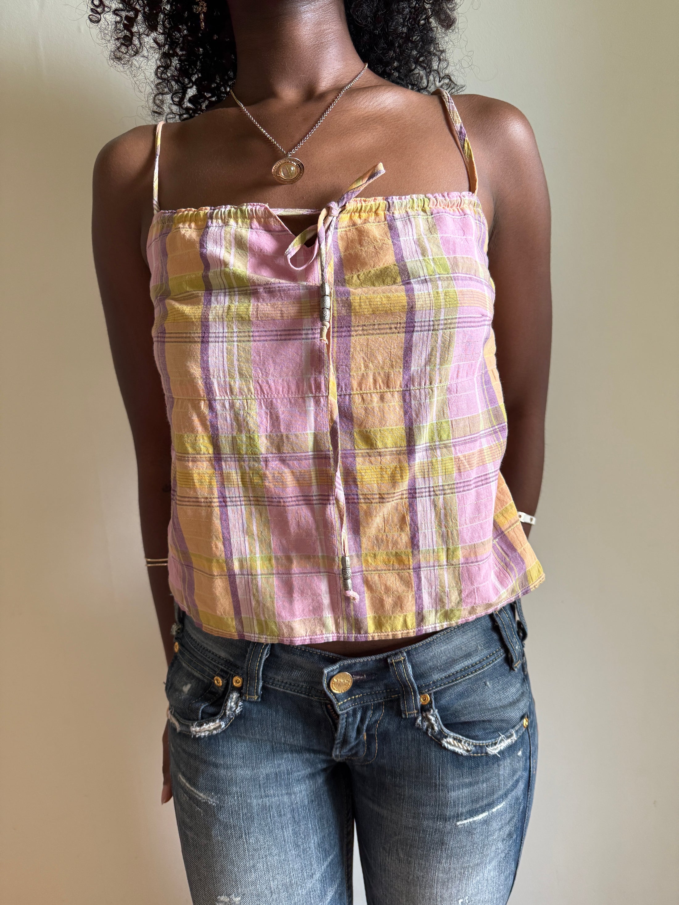 00's Cotton pastels plaid cami • Size 10