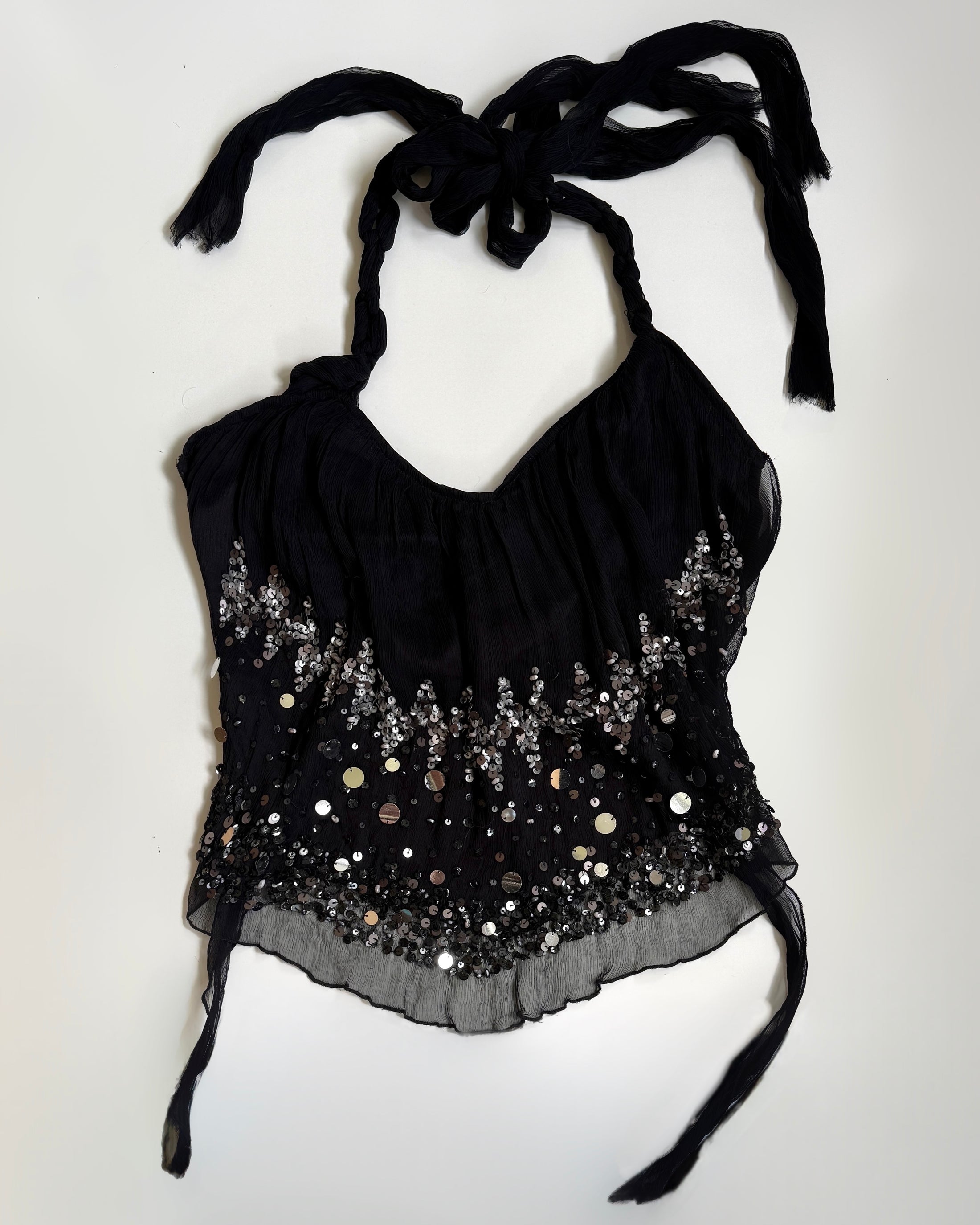 00's Morgan silk sequin backless halter• Size S-M