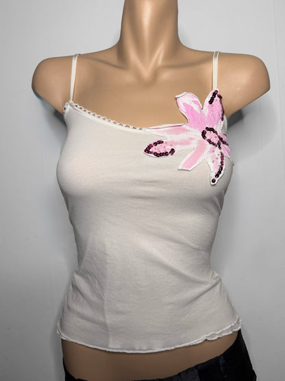 00's Mesh lined cami w flower sequin motif • Size S/M