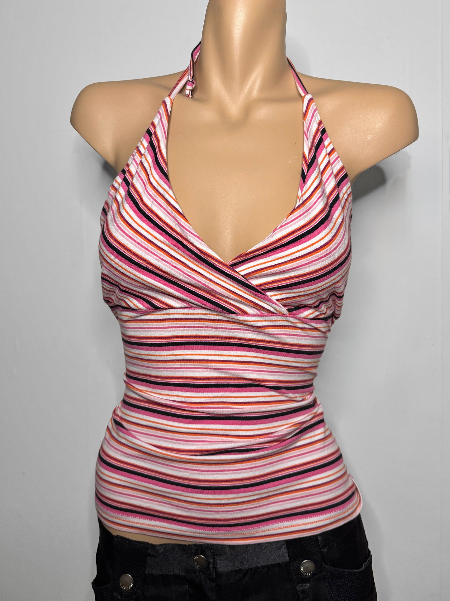 00's Striped cotton tie halter • Size L/XL
