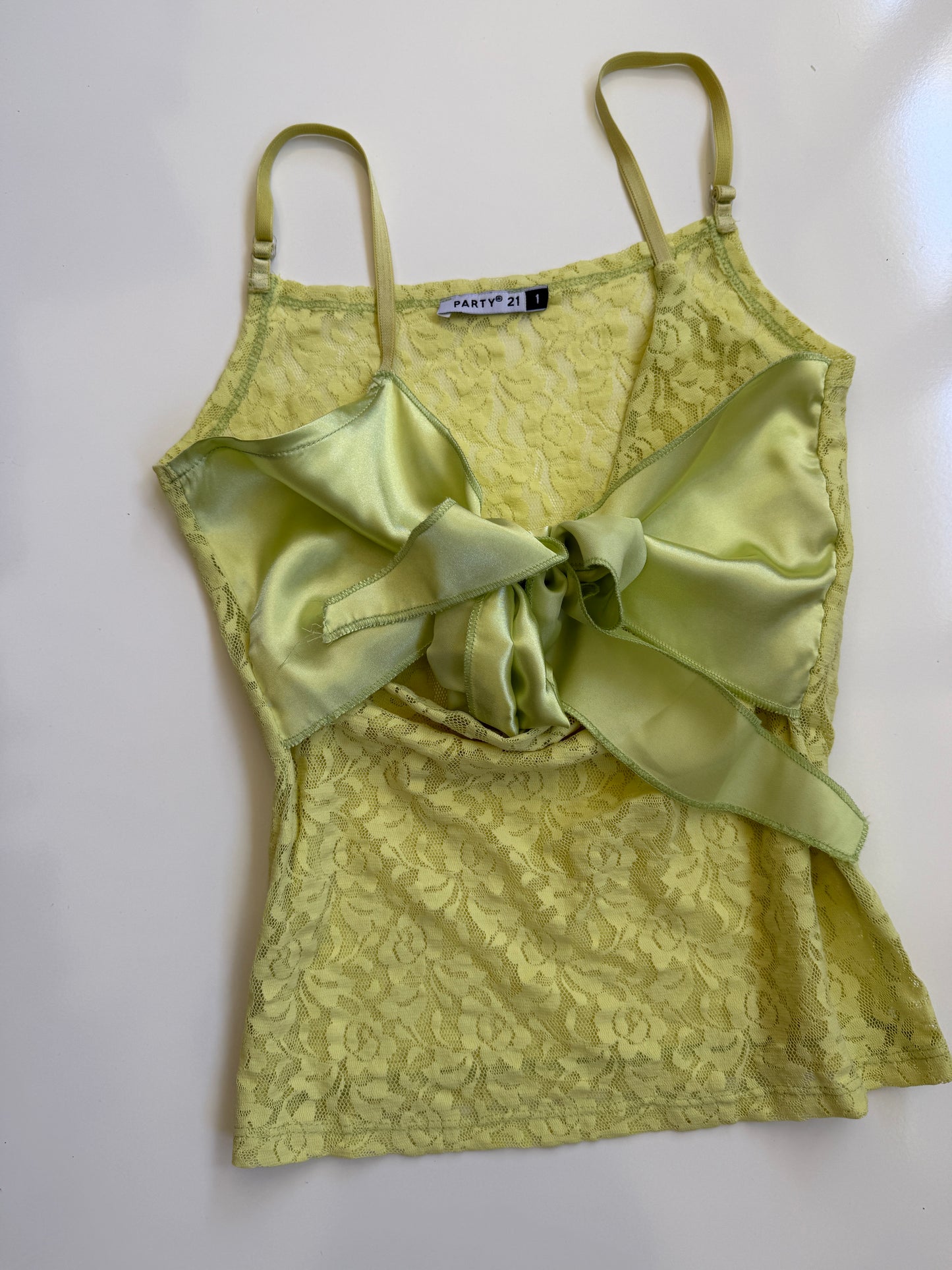 Deadstock 00's Party21 lace w satin ribbon cami *Fluro Green • Size S