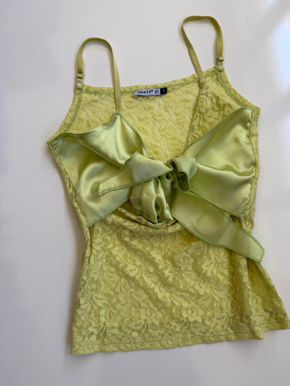 Deadstock 00's Party21 lace w satin ribbon cami *Fluro Green • Size S