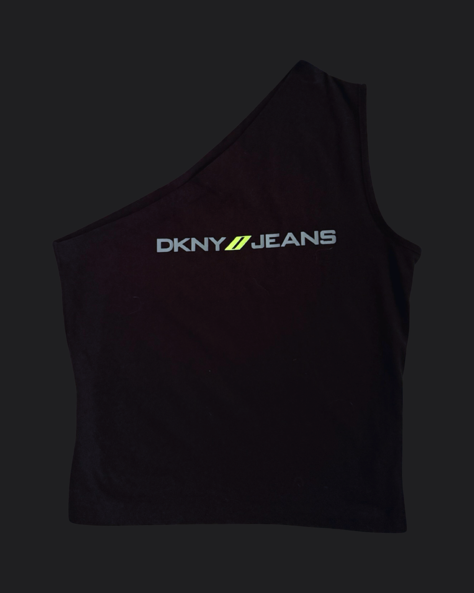 00's DKNY spell-out print one shoulder top • Size S