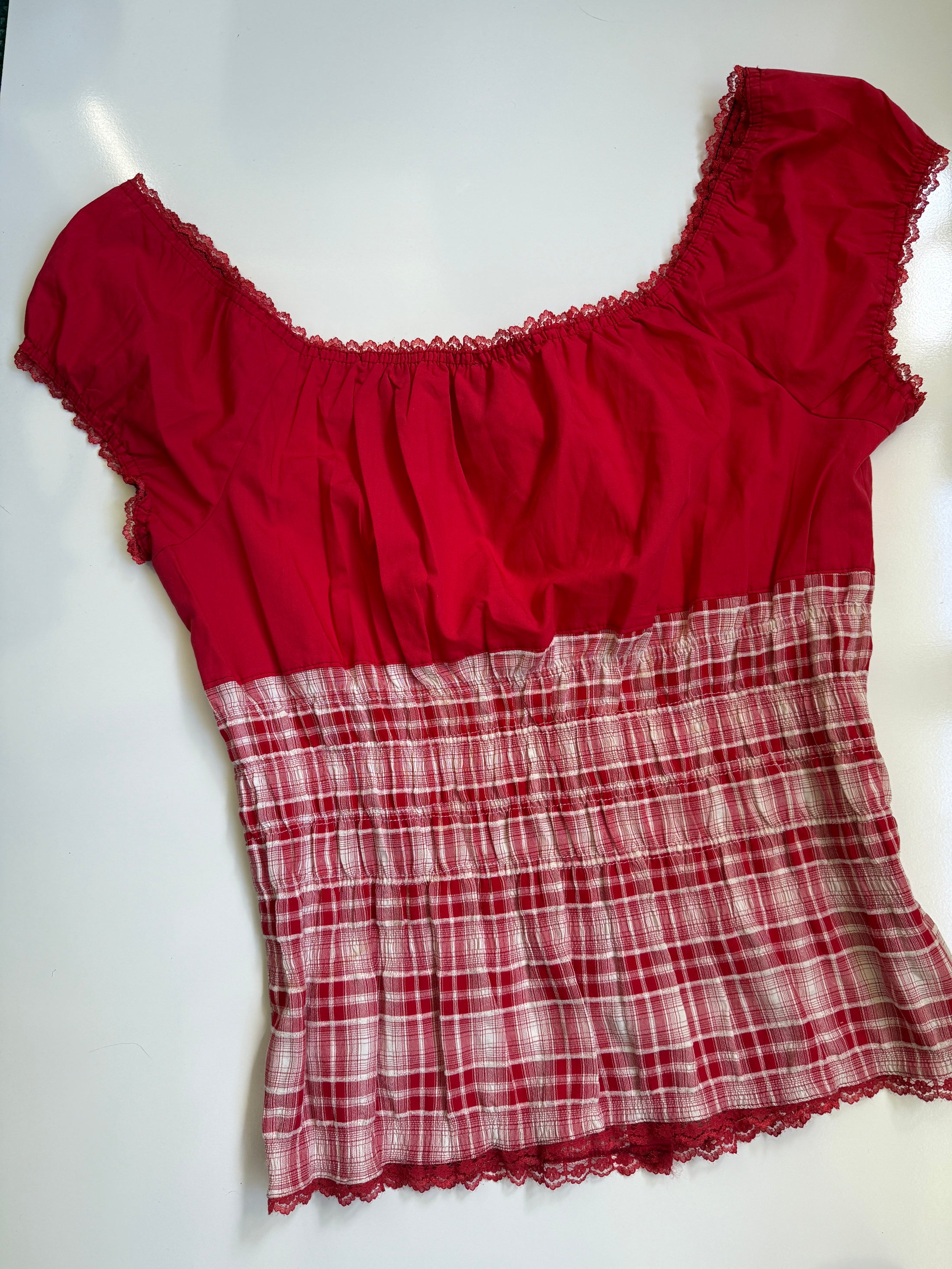 Deadstock 00's plaid ruched coquette top • Size 18