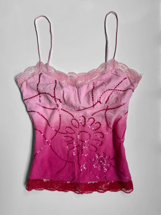00's Cotton sequin cami w lace trim • Size L