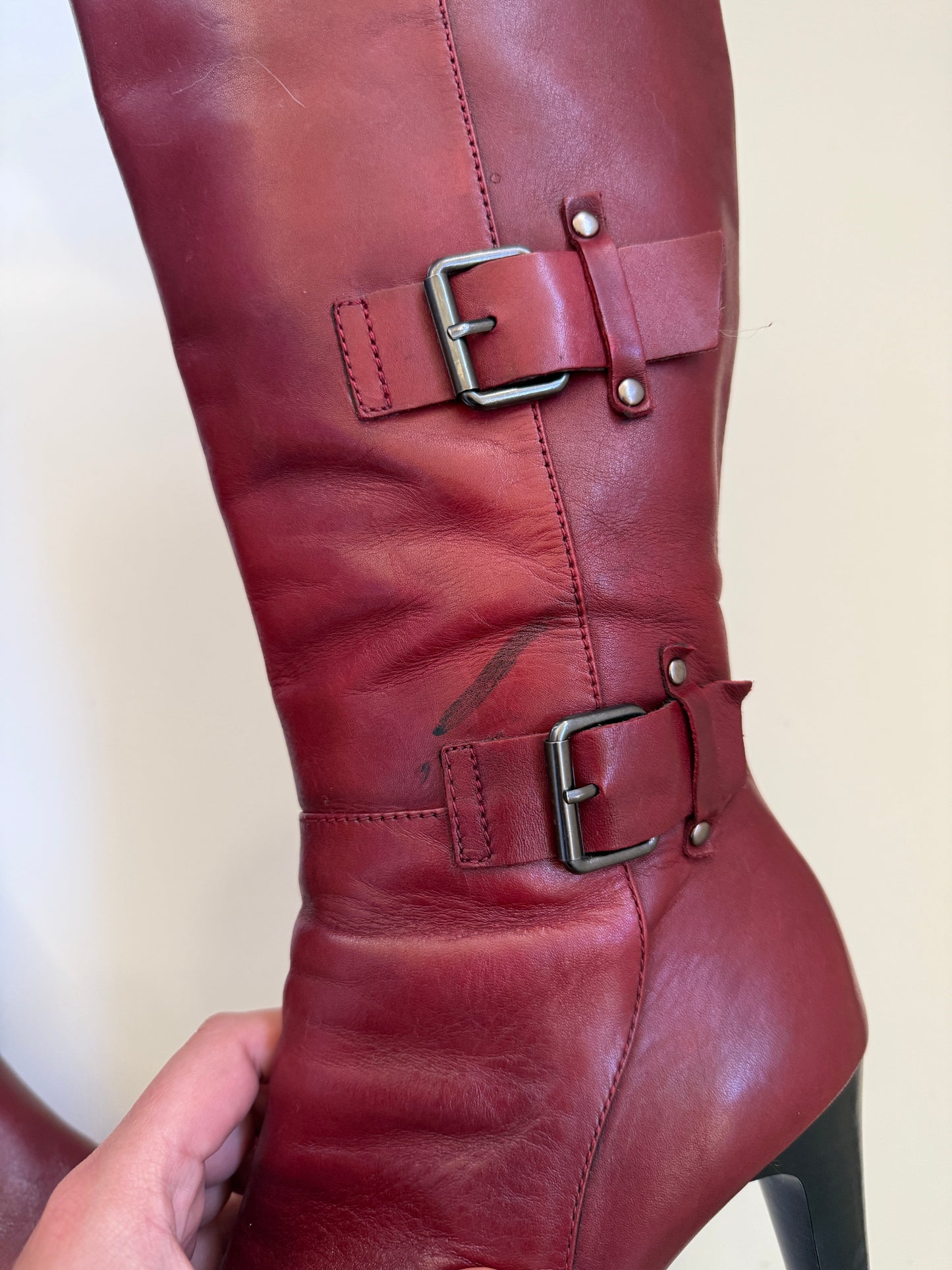00's Genuine leather red Pulp buckle boots • Size 8