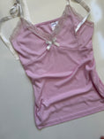 Load image into Gallery viewer, 00's Baby pink coquette ribbed cami w ribbon straps• Size L/XL
