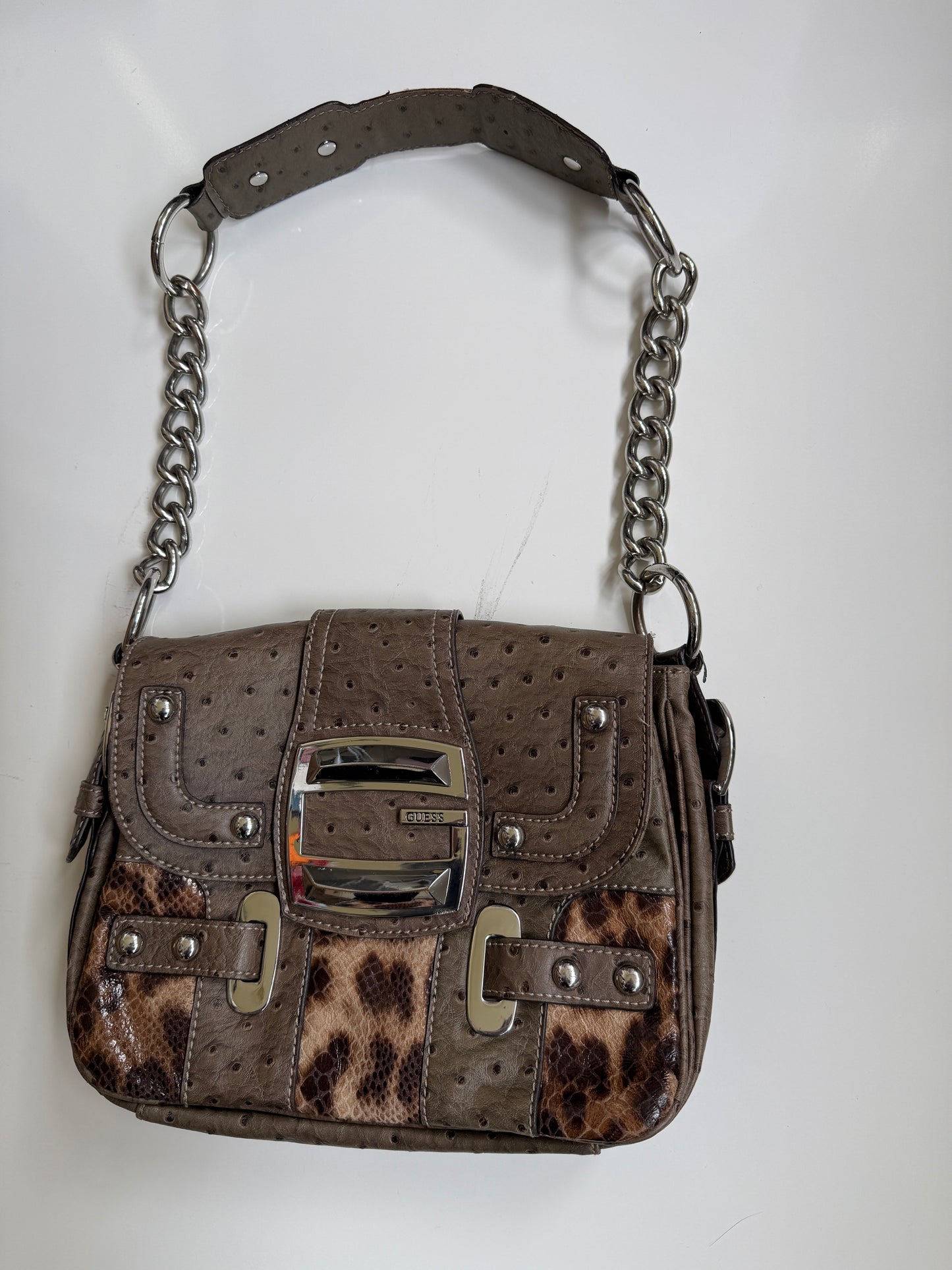 00's Guess faux ostrich leather chain bag