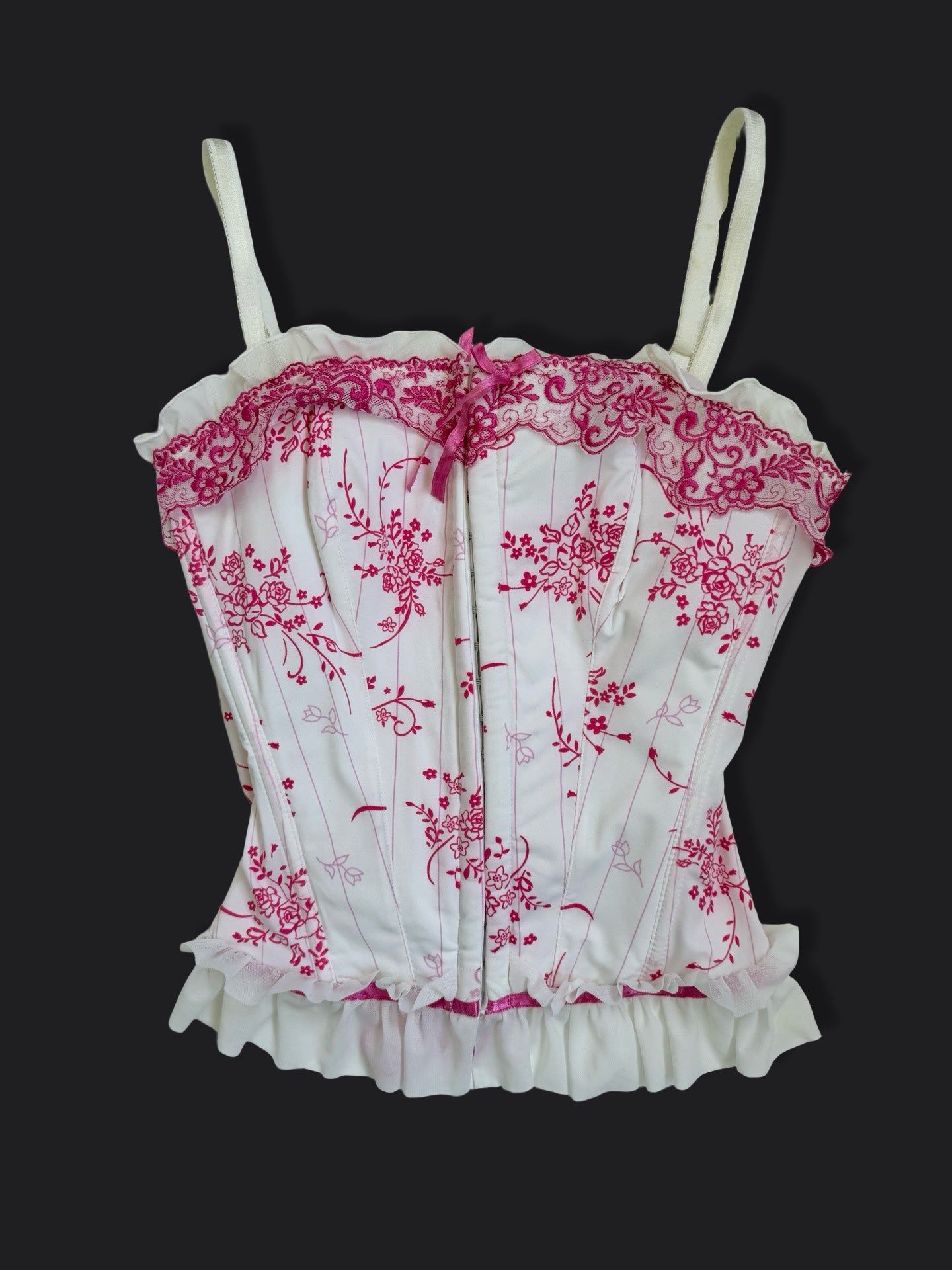 00's pinstripe flower corset w ribbon • Size M