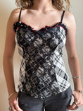 Load image into Gallery viewer, 00's Plaid cami w lace polka trim • Size M
