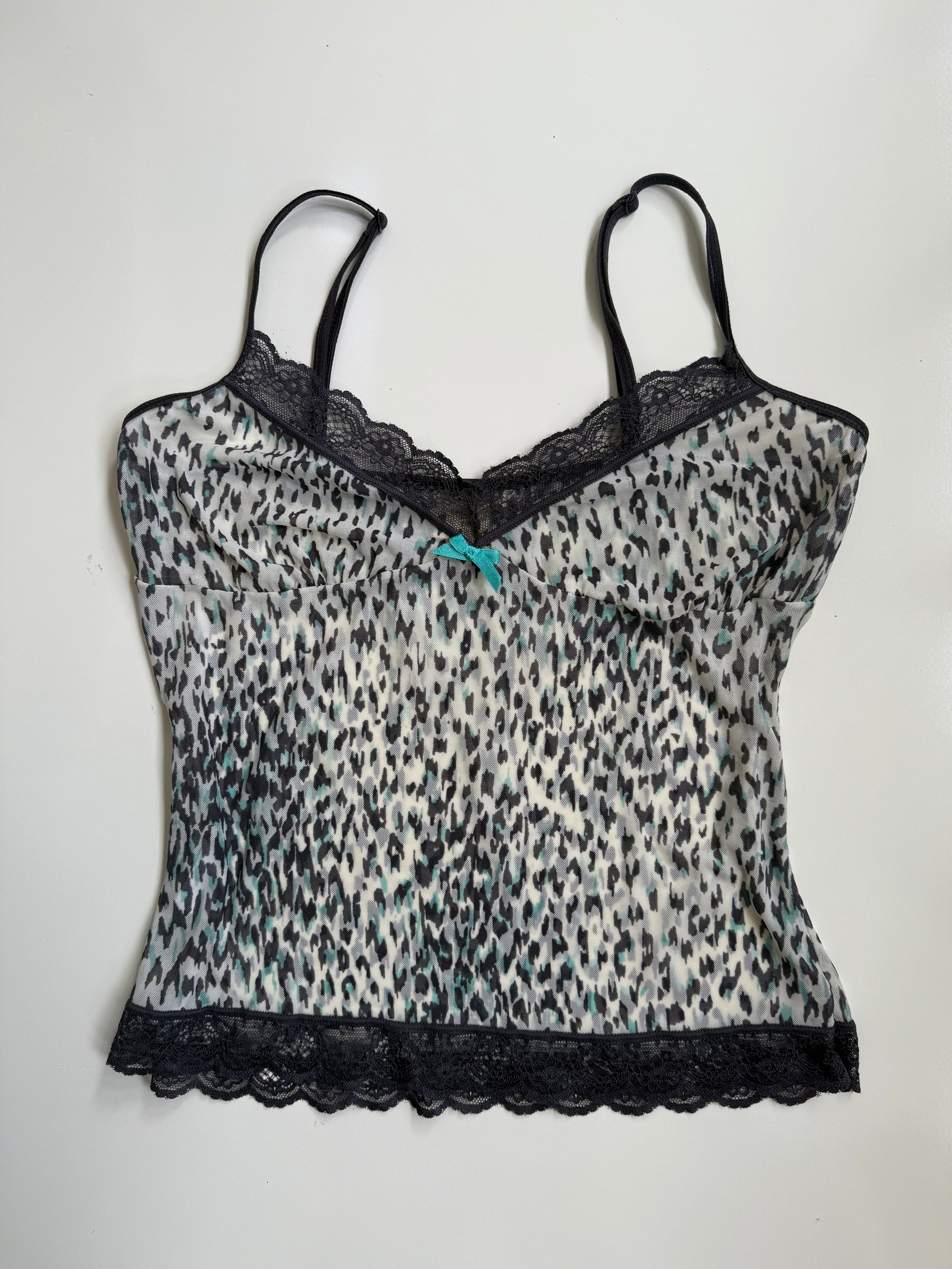 00's Mesh Print cami w lace trim • Size M