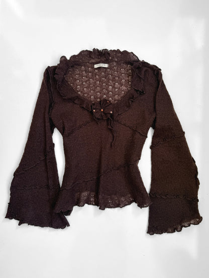 00's Mohair blend bell sleeve knit w flower • Size M