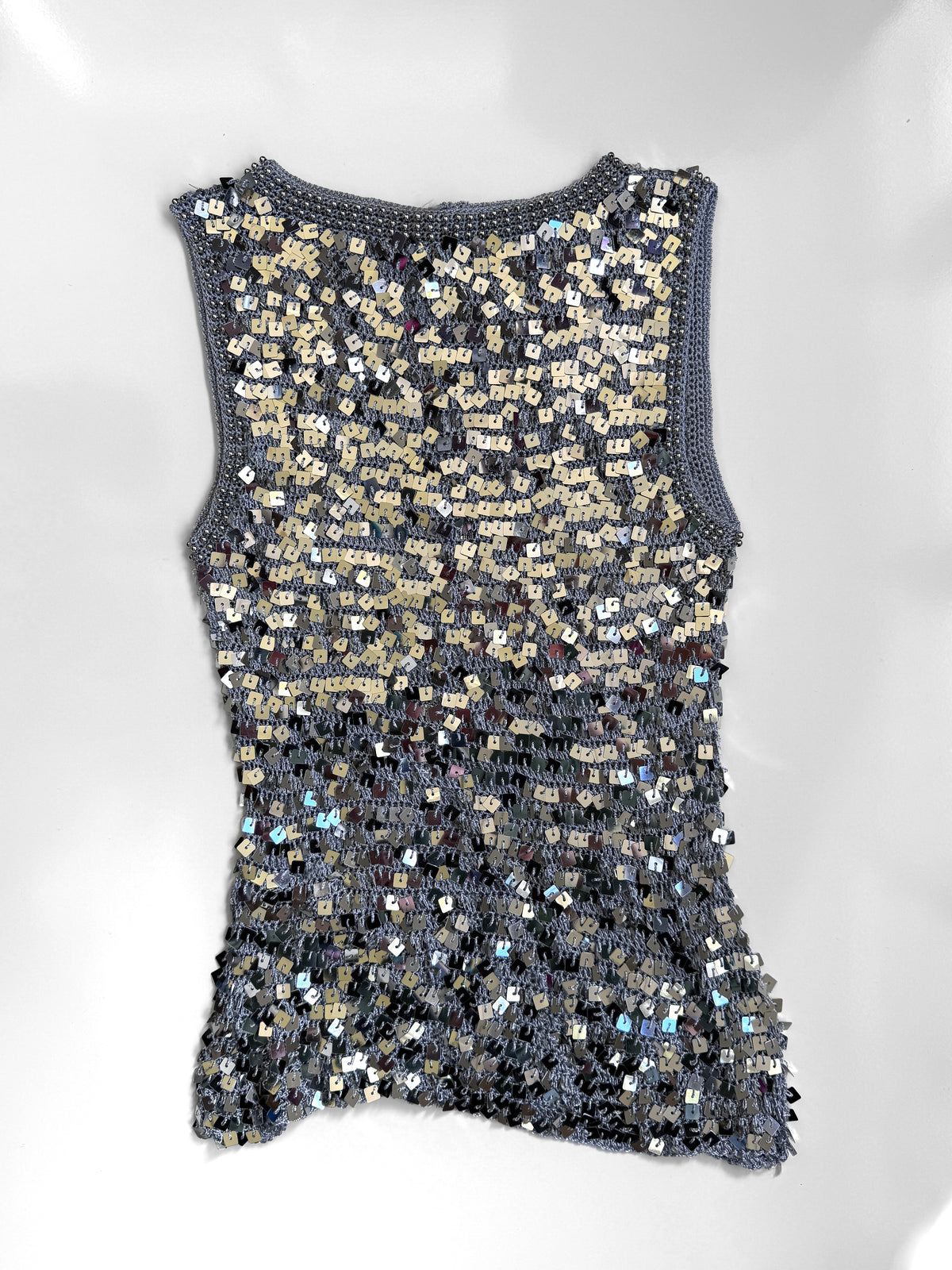 00's Silver crocheted sequin tank • Size S