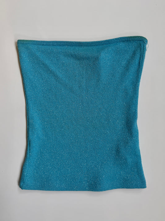 00's Zara teal knit glitter tube top• Size S/M