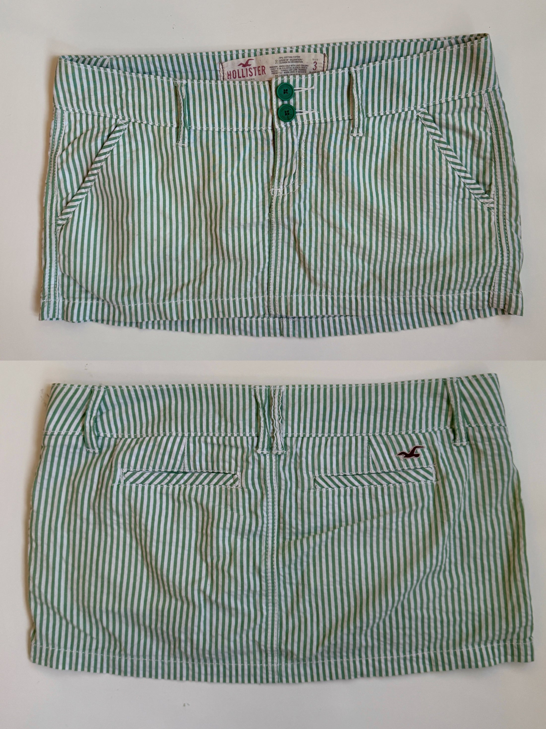 00's Hollister green pinstripe micro mini • Size 8