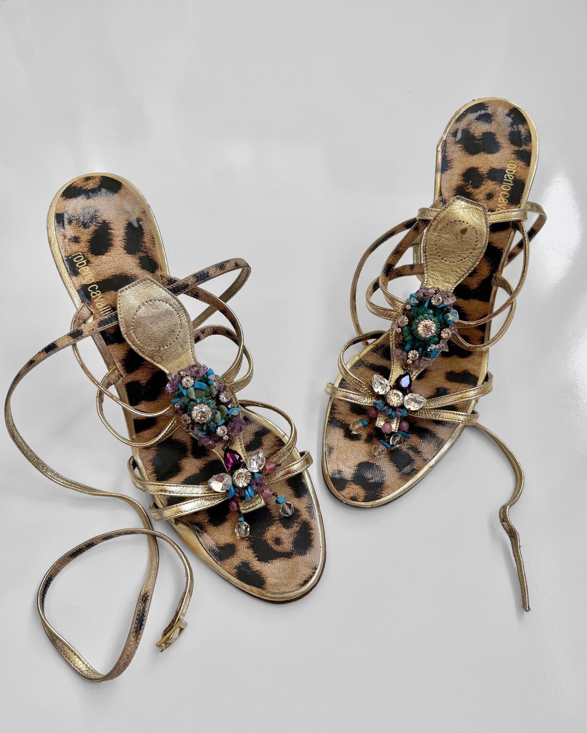 *RARE* 00s Archival Roberto Cavalli bejewelled leather strappy heels • Size Eu 39-40