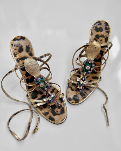 *RARE* 00s Archival Roberto Cavalli bejewelled leather strappy heels • Size Eu 39-40