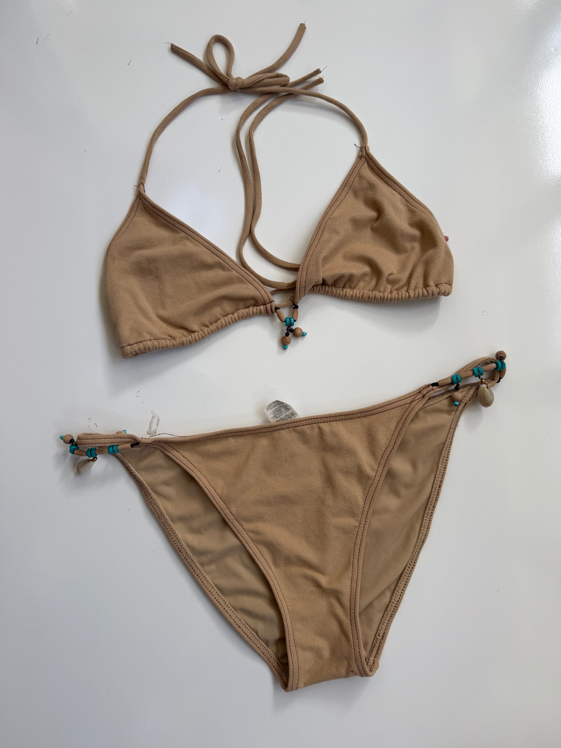 00's Faux Suede beaded bikini set • Size M