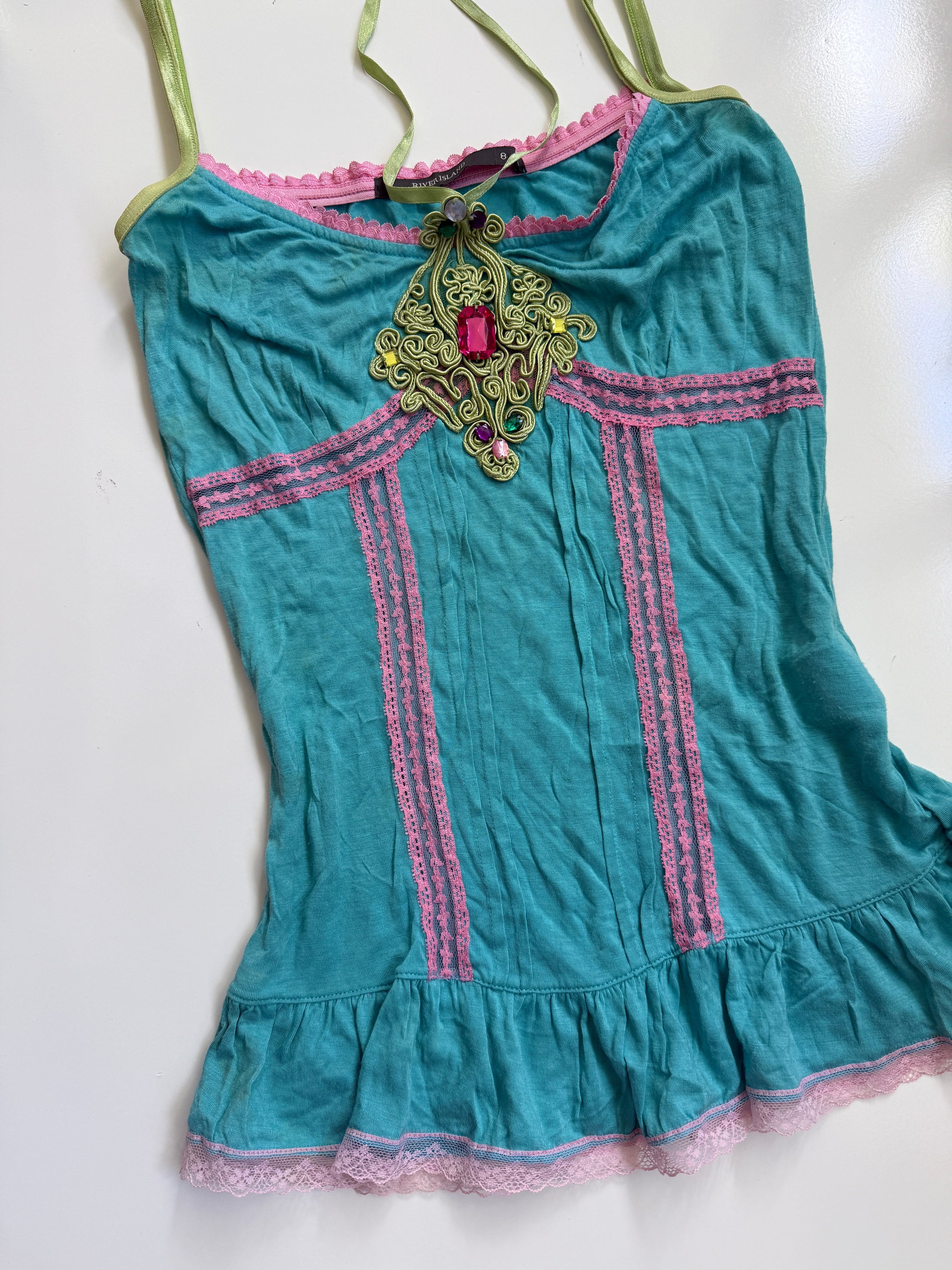 00's River Island gemstone detail cami • Size S