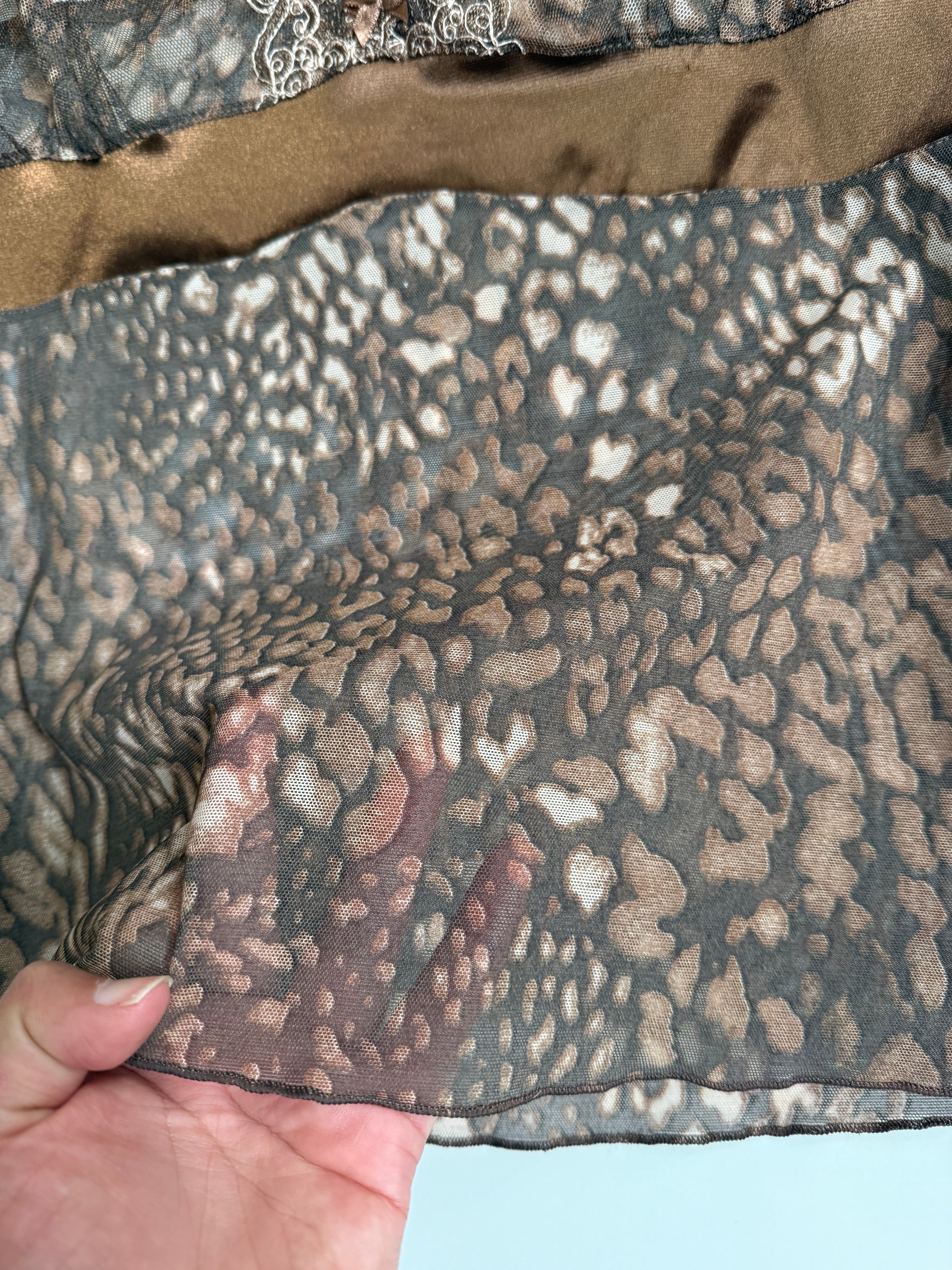 00's Leopard mesh cami w satin ribbon • Size L