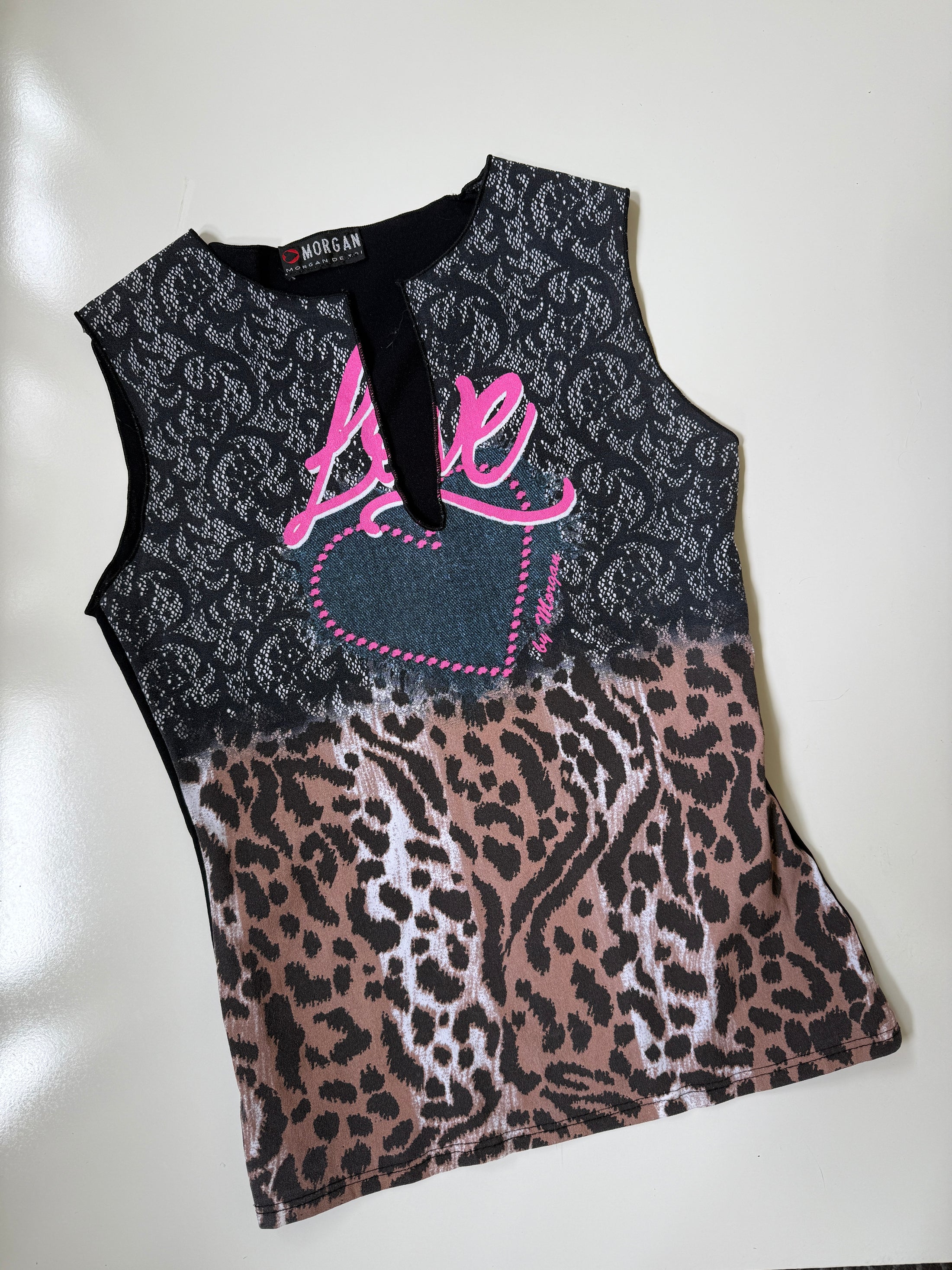 00's Morgan graphic print thick mesh tank • Size S