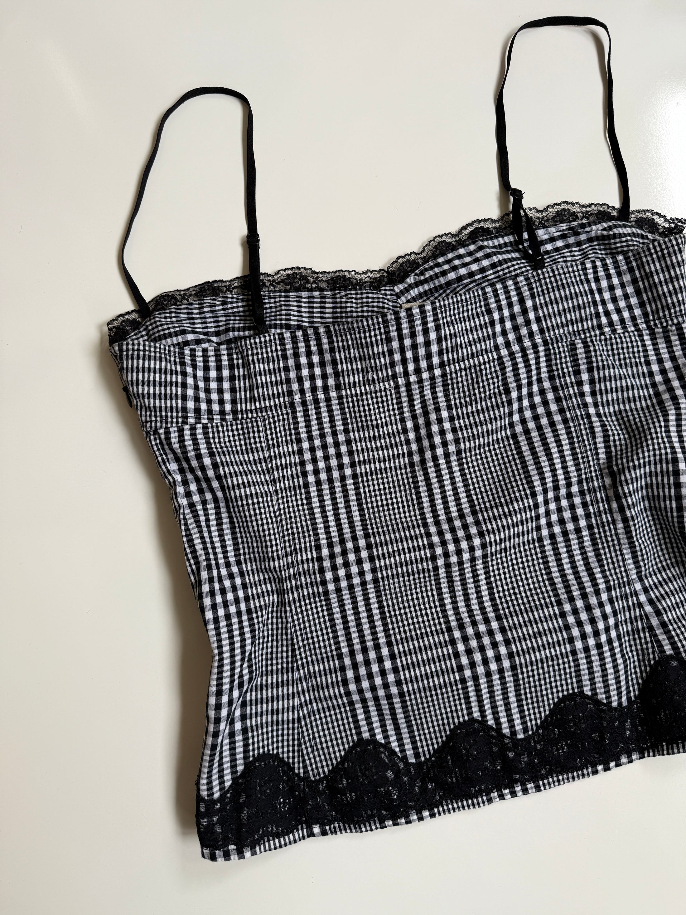 00's Mango cotton plaid cami w lace trim • Size S