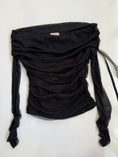 Load image into Gallery viewer, 00's Mesh ruched off shoulder top w ribbon • Size S
