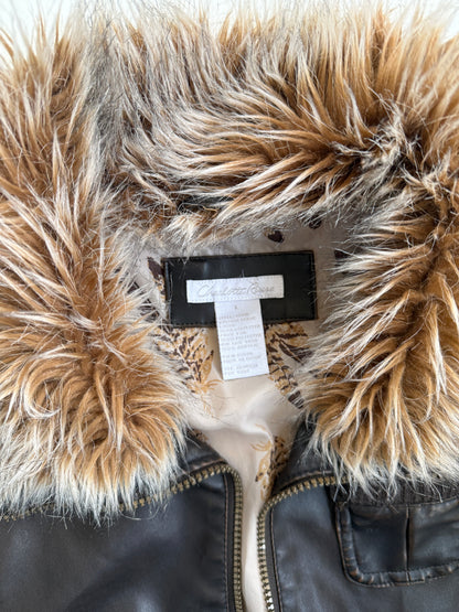 00's Charlotte Russe pleather vest w faux fur trim • Size M