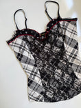 Load image into Gallery viewer, 00's Plaid cami w lace polka trim • Size M

