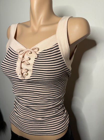 00's Striped cotton lace up tank • Size M