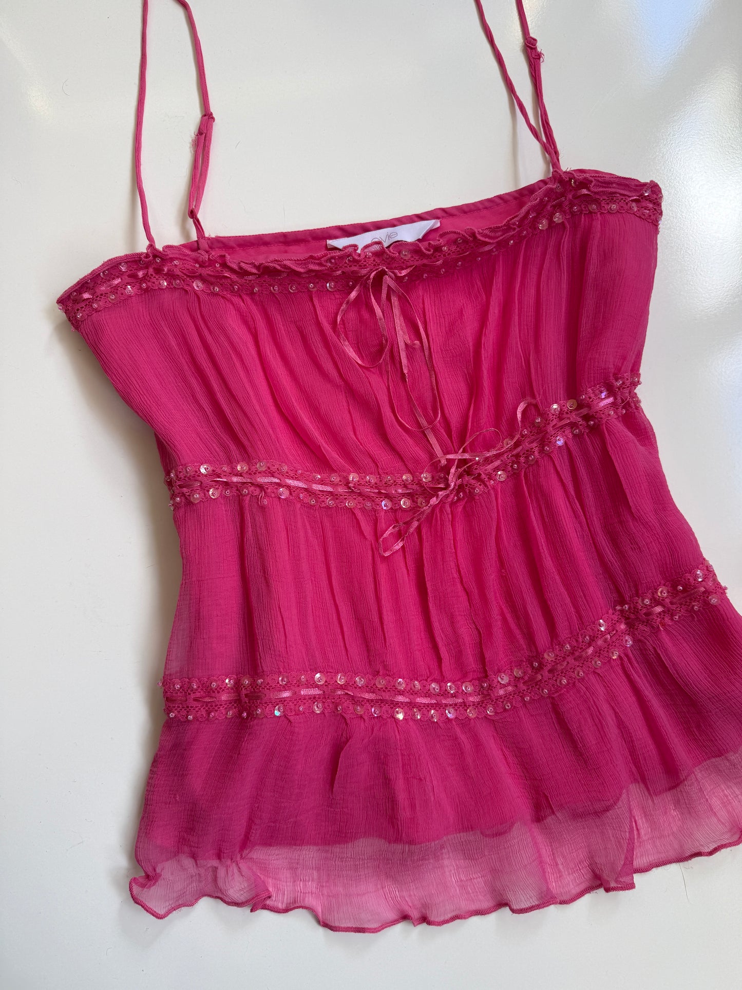 00's Evie beaded sheer ribbon cami w lace detail • Size 18/20
