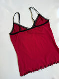 Load image into Gallery viewer, 00's Red mesh cami w lace trim • Size L
