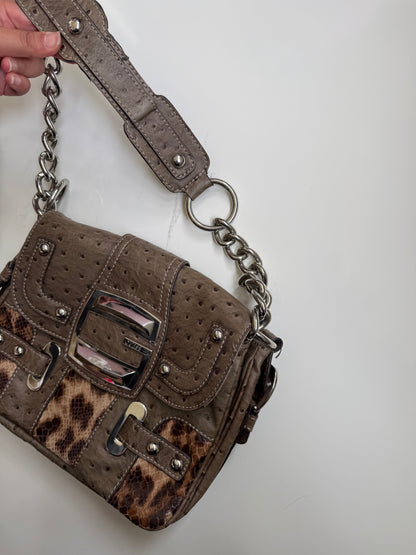 00's Guess faux ostrich leather chain bag