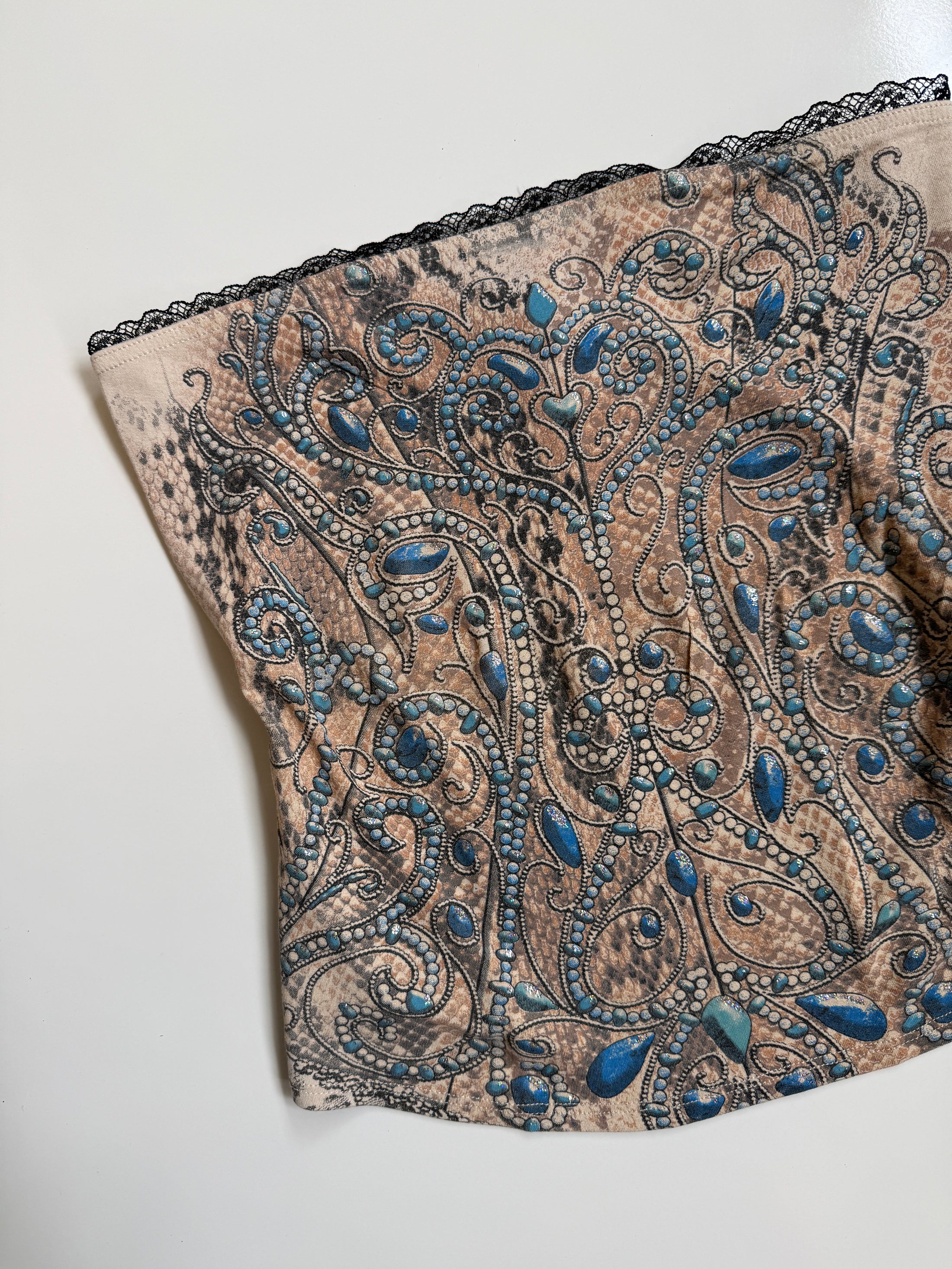 00's Morgan pattern tube top w lace trim• Size S