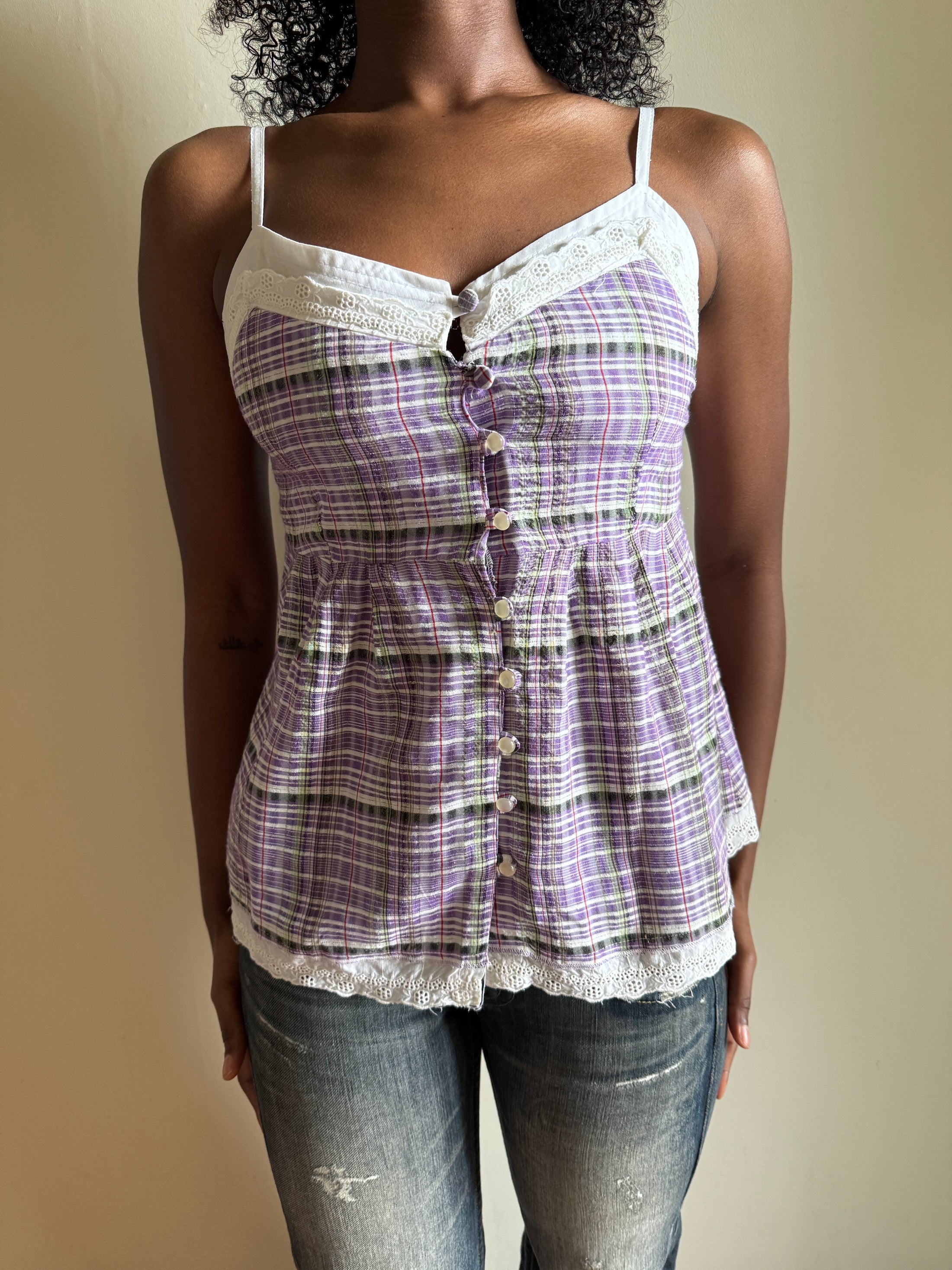 00's Plaid button down cami  • Size 8