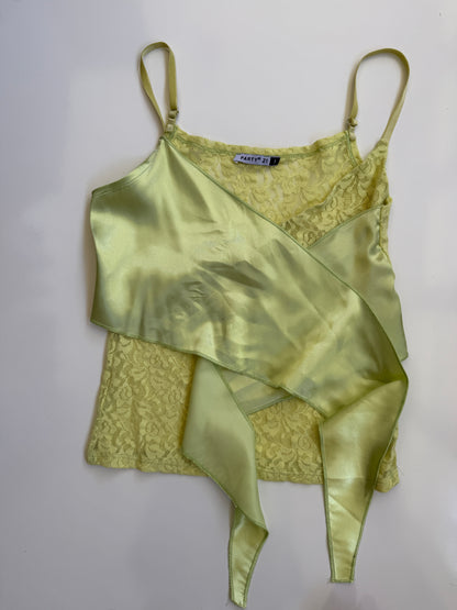 Deadstock 00's Party21 lace w satin ribbon cami *Fluro Green • Size S