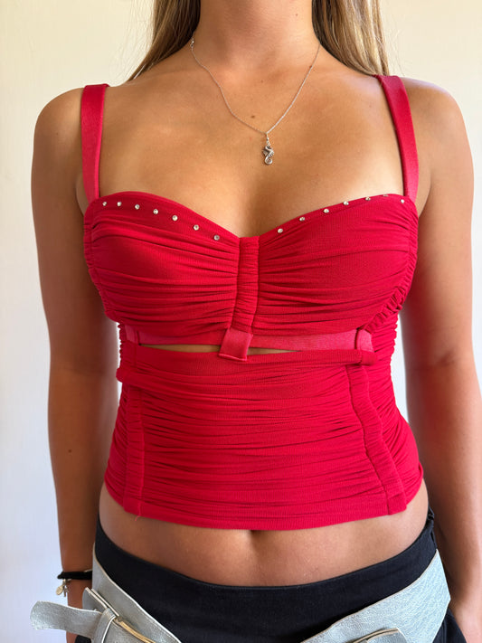 00's Red ruched bustier • Size XS