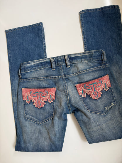 00's Cavalli low-rise jeans w suede pocket detail • Size 6/8