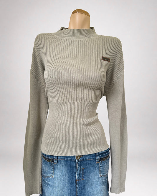 00's Harley Davidson olive grey ribbed knit • Size L/XL
