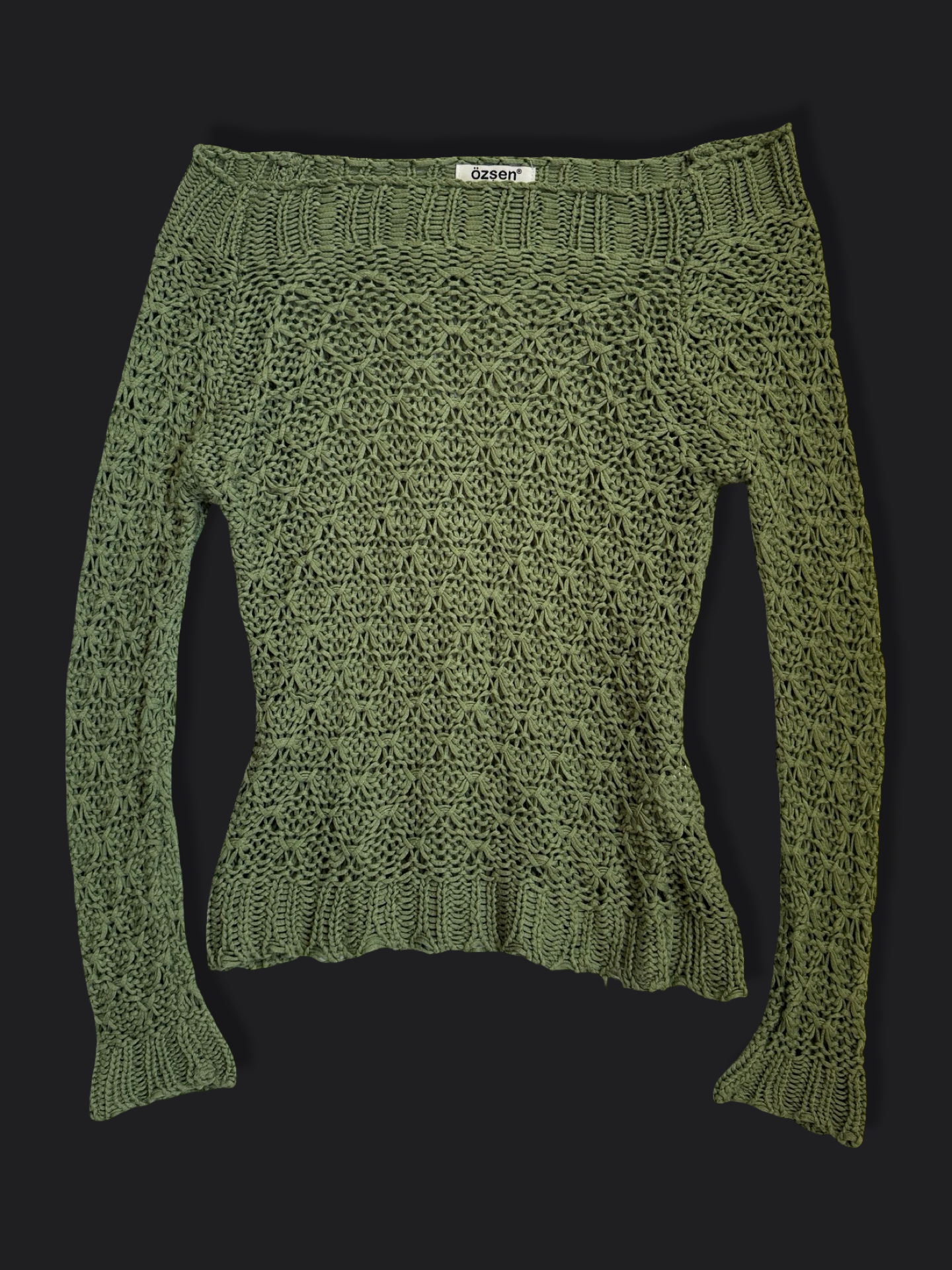 00's khaki crochet off shoulder knit