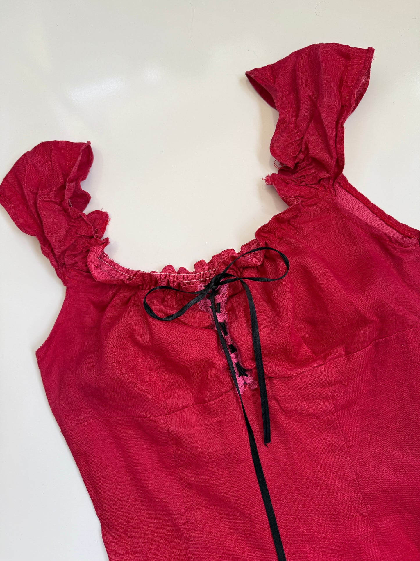 00's Linen milkmaid mini dress • Size S