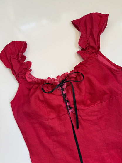 00's Linen milkmaid mini dress • Size S