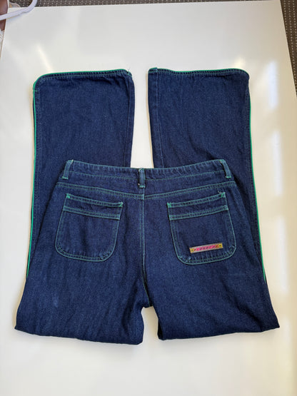 00's Contrast stitch wide leg flared jeans • Size 10