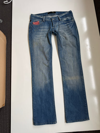 00's Cavalli low-rise jeans w suede pocket detail • Size 6/8