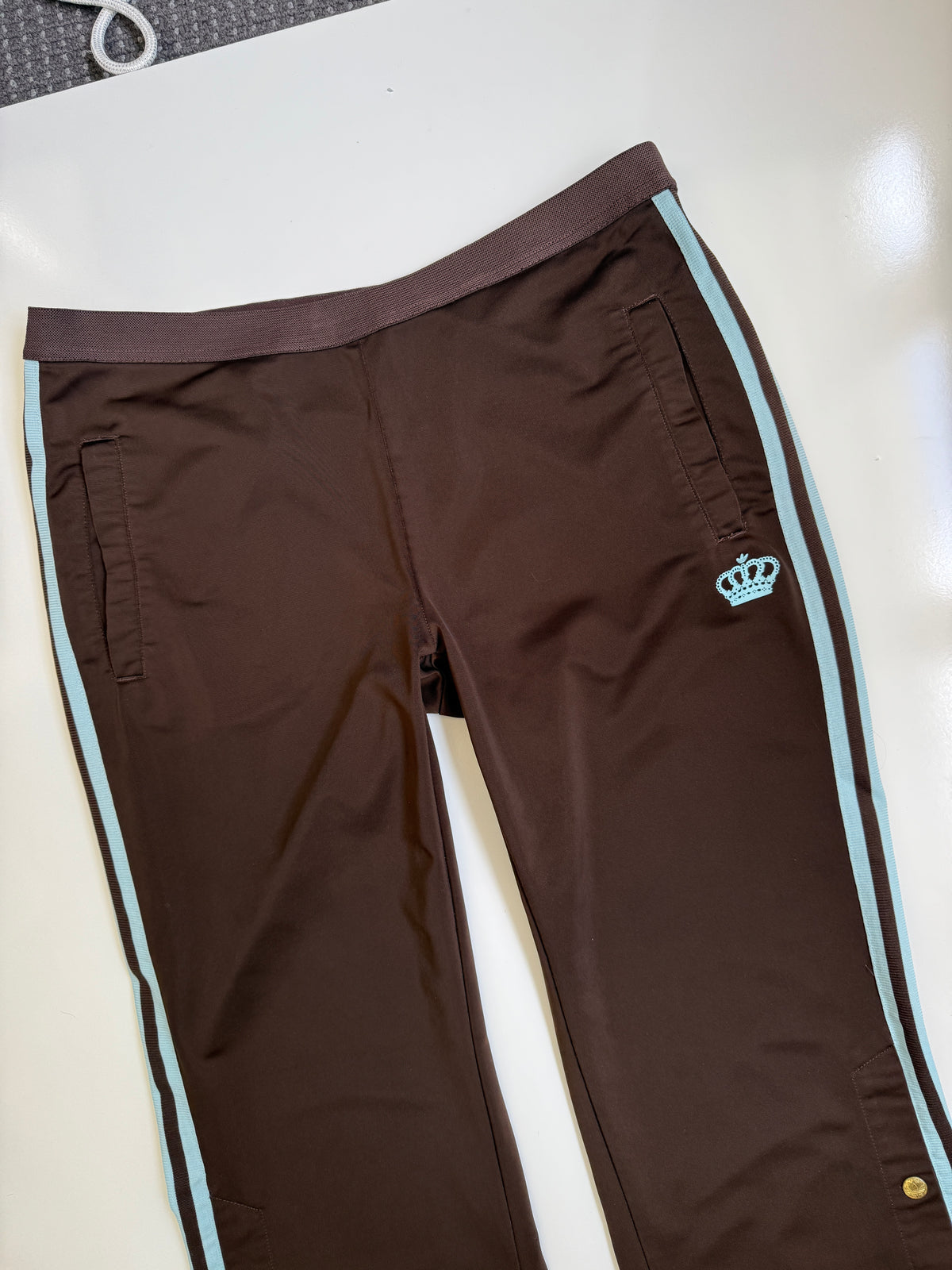 00's Adidas Respect Me snap button brown track pants • Size 12