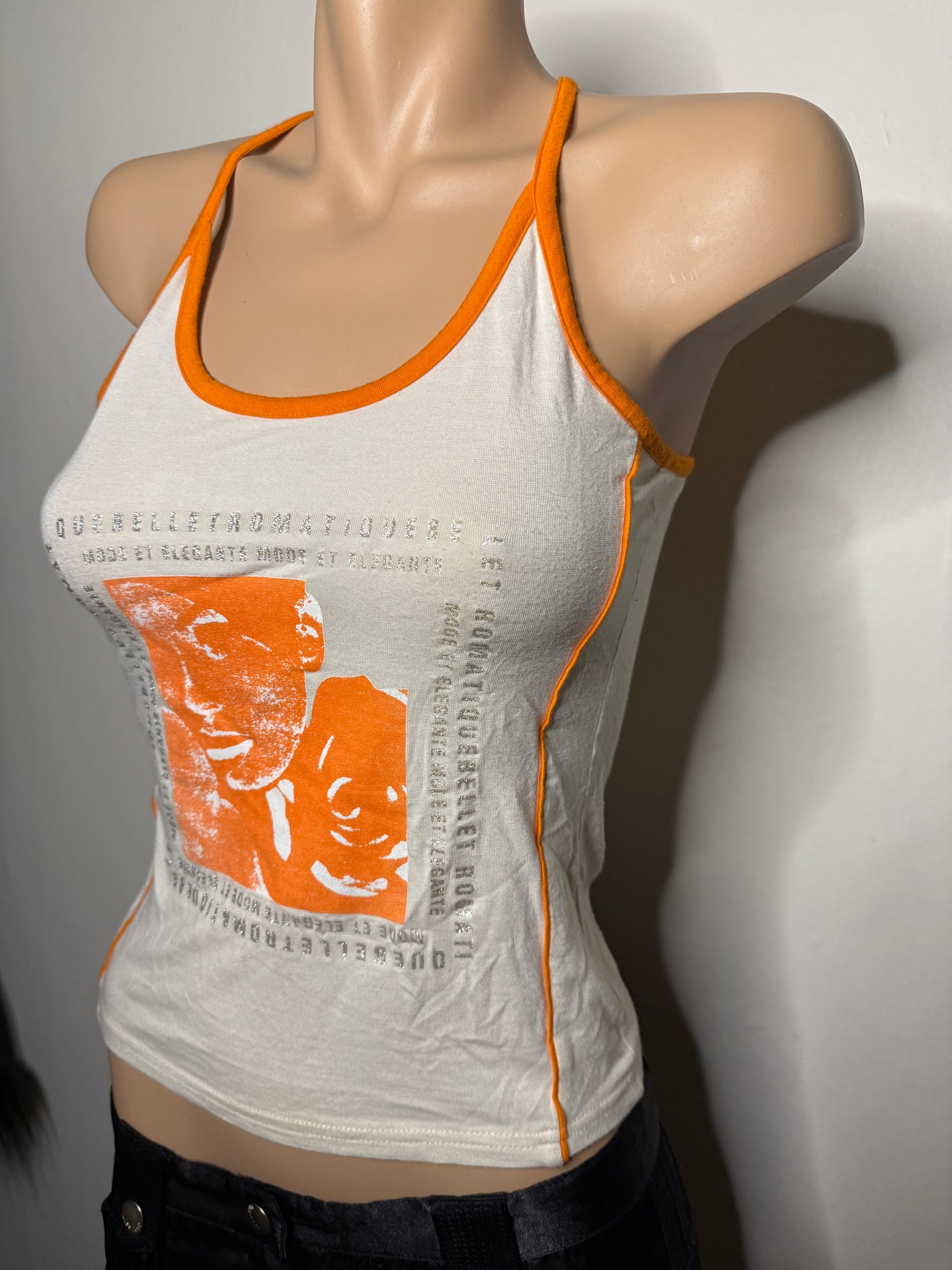 00's Graphic print cross back tank • Size S
